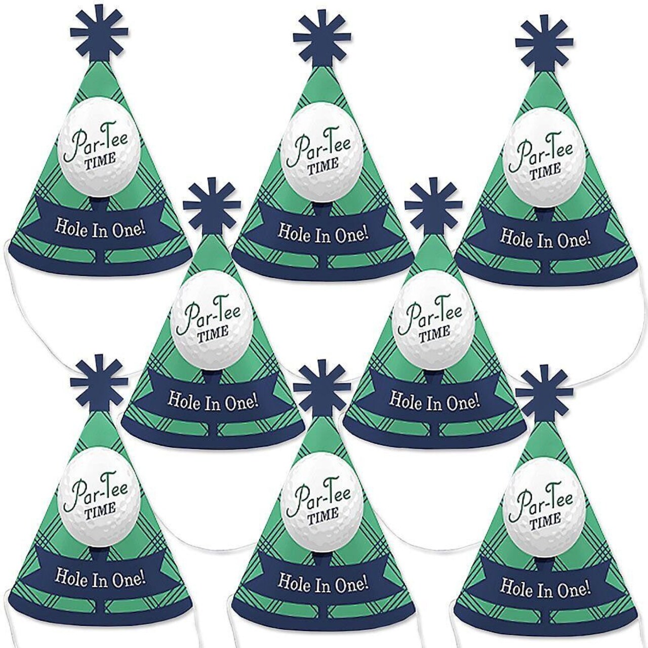 Big Dot of Happiness Par-Tee Time - Golf - Mini Cone Birthday or Retirement Party Hats - Small Little Party Hats - Set of 8